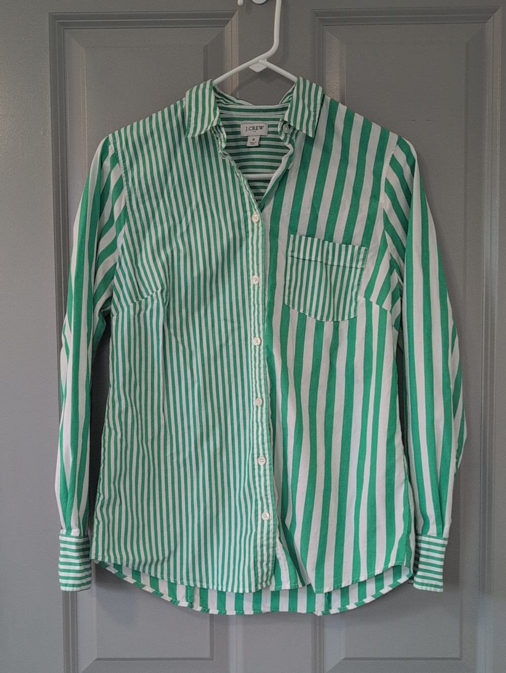 J. Crew Green & White Mixed Stripe Button-Up Shirt
